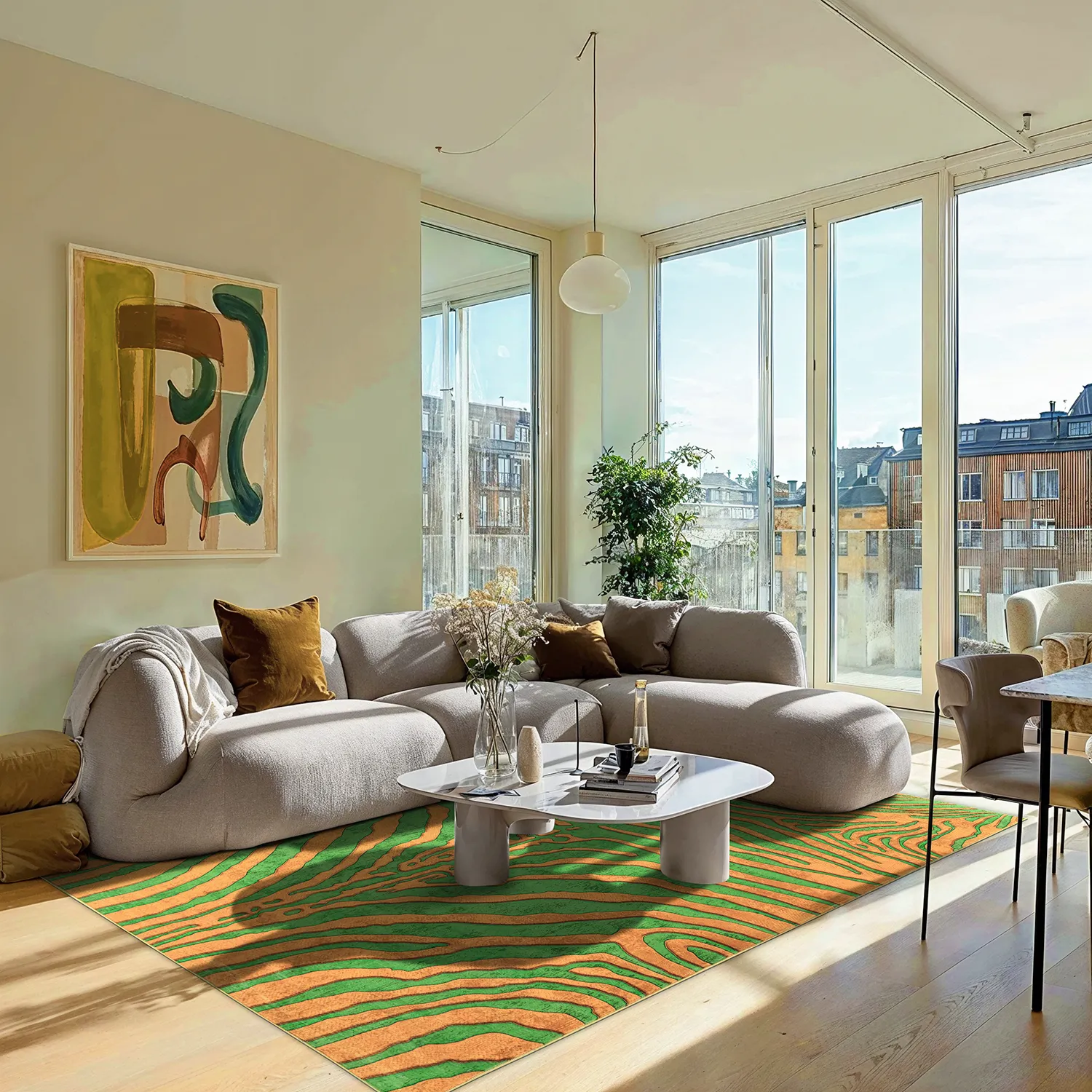 Wilton-Teppich - Zebra (grün/orange)