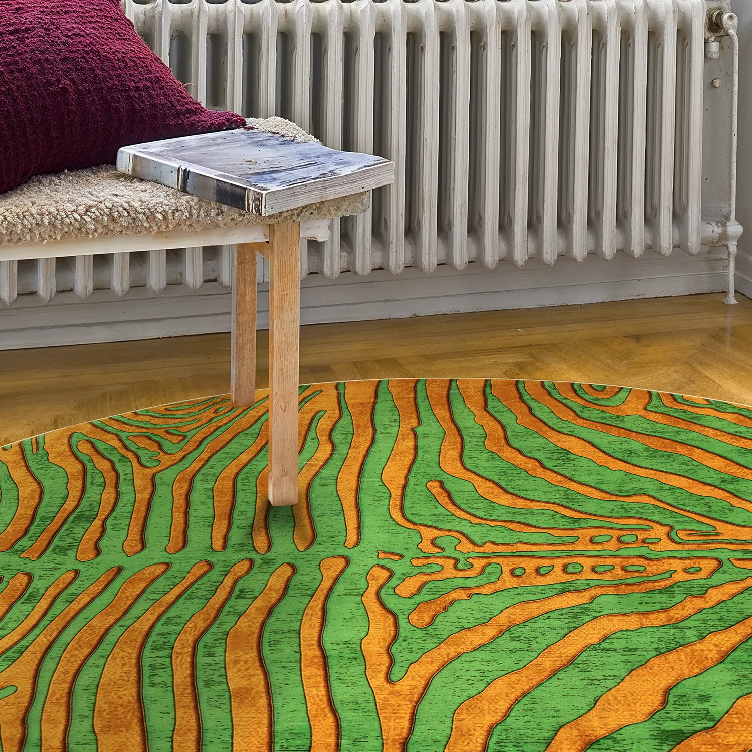 Rund Teppich - Zebra (grün/orange)