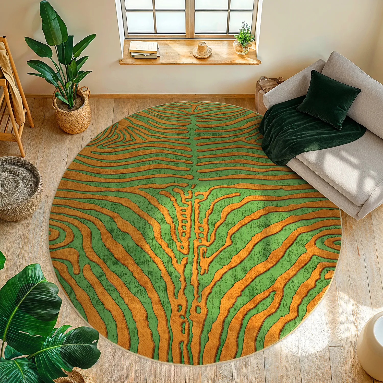 Rund Teppich - Zebra (grün/orange)