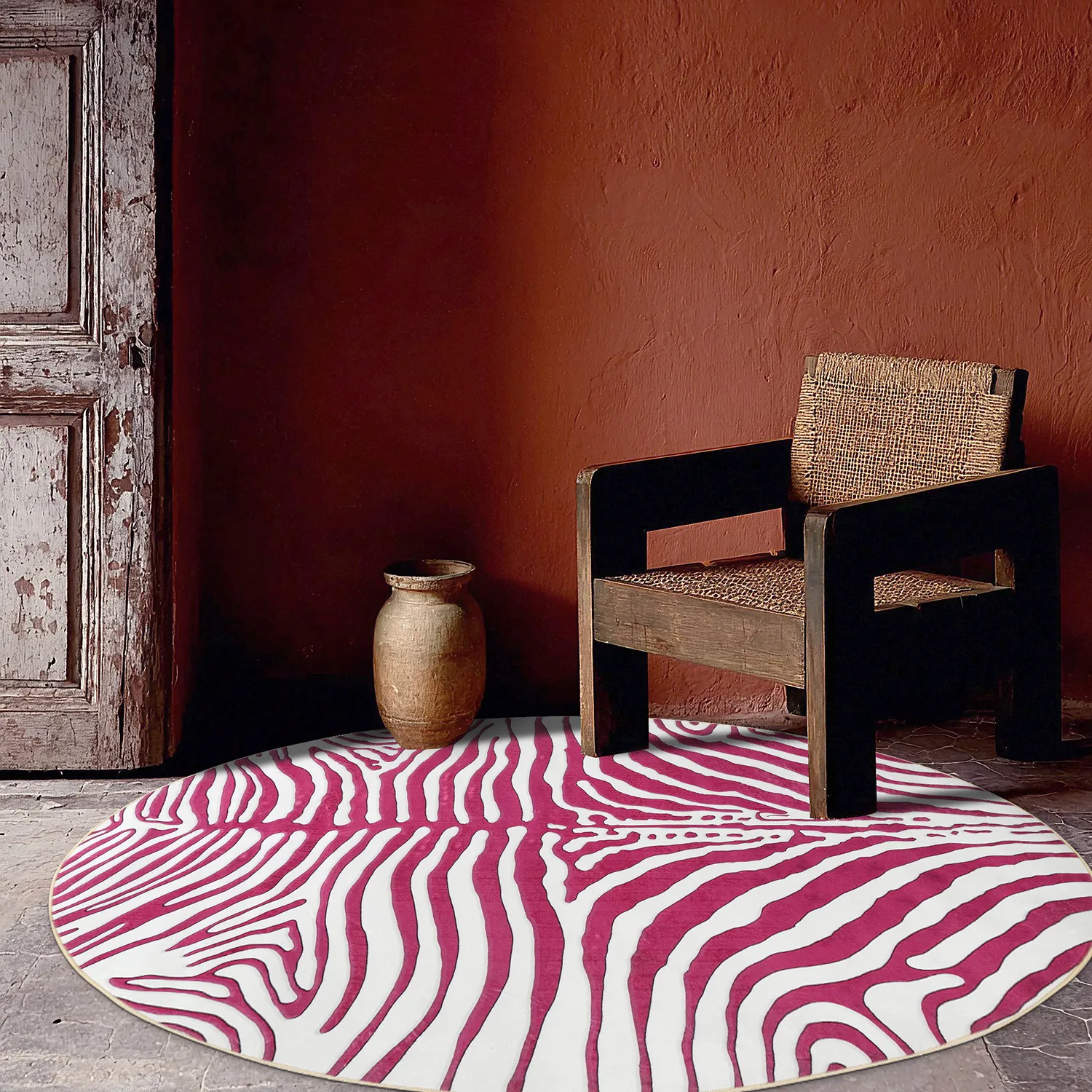 Tapis rond - Zebra (rose)