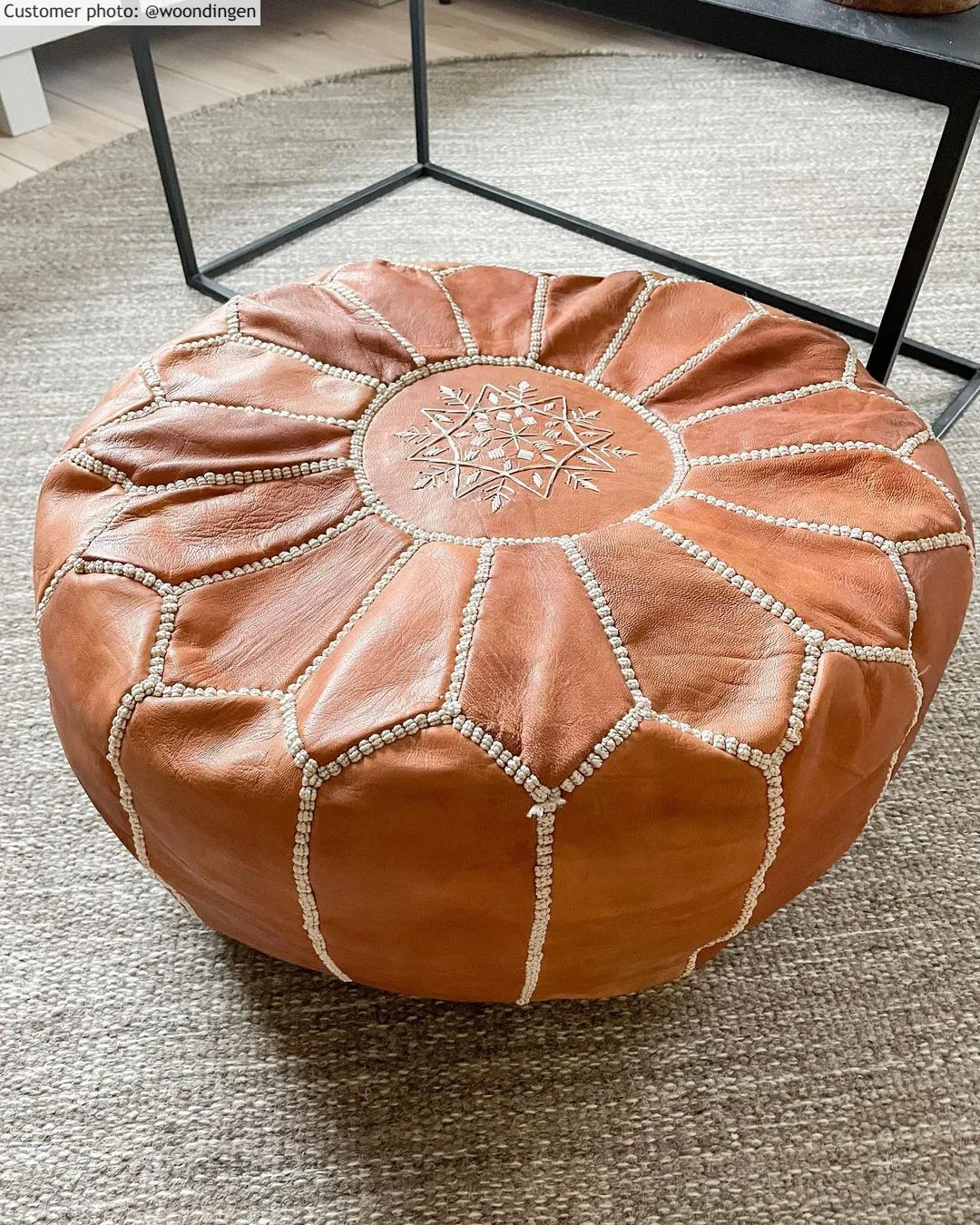 Sitzpoufs - Marokkanischer Leder-Pouf (Hellbraun)