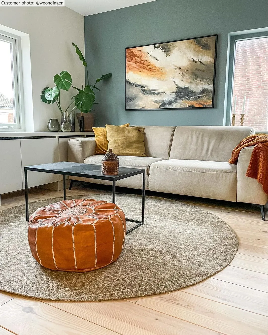 Sitzpoufs - Marokkanischer Leder-Pouf (Hellbraun)